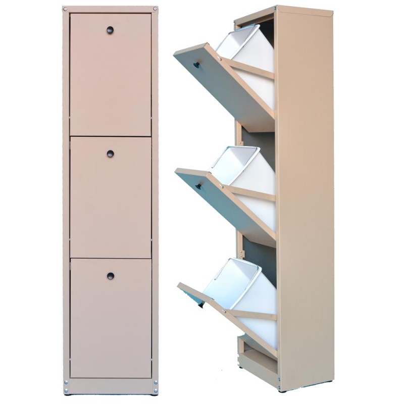 Mobile in metallo H 145 x L 36 x P 25 differenziata a 3 secchi per esterno zincoplastificati