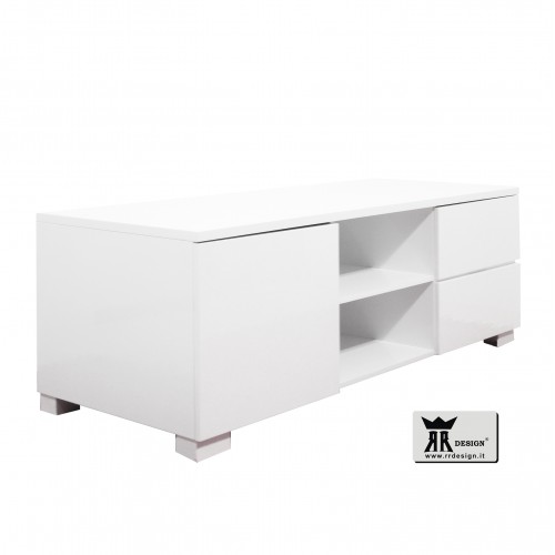 Porta TV madia salotto soggiorno laccato lucido bianco modello Adam