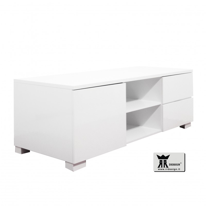 Porta TV madia salotto soggiorno laccato lucido bianco modello Adam