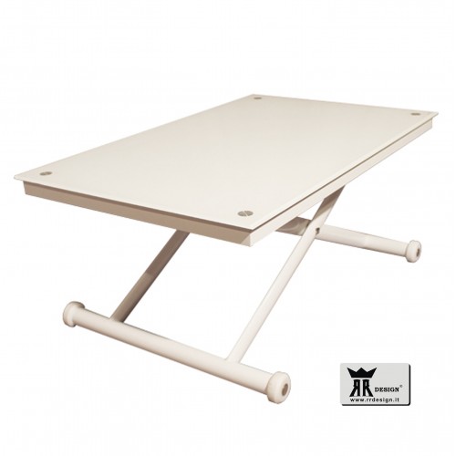 Tavolo saliscendi vetro tavolino salotto tavolo da pranzo modello Ricky Extra White