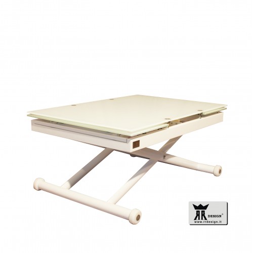 Tavolo saliscendi allungabile vetro tavolo salotto modello Jordan Extra White
