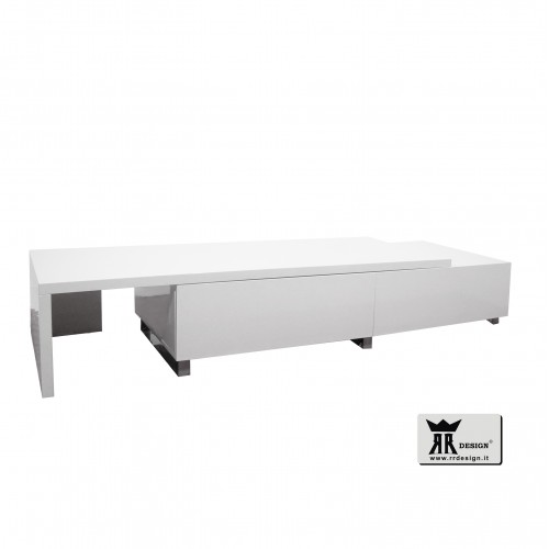 Porta TV madia estensibile soggiorno laccato lucido bianco modello Roger
